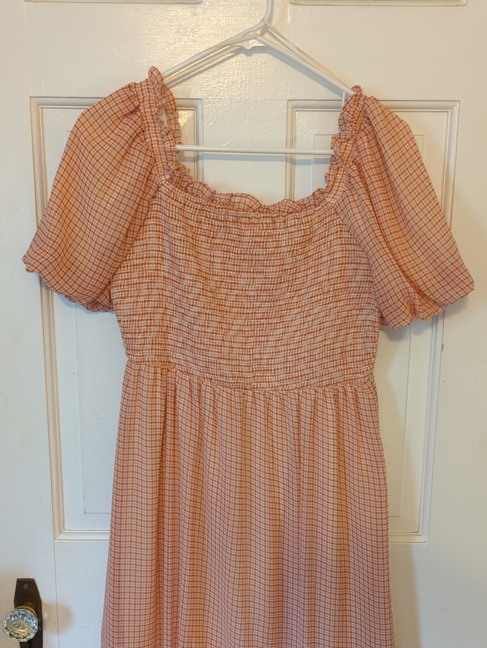 BOGO 💚 LC Lauren Conrad Peach and White Gingham Smocked Dress